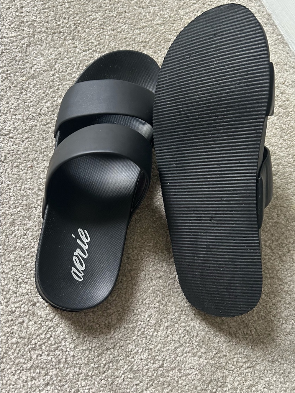 aerie Black Double-Strap Slide Sandals - Picture 3 of 4
